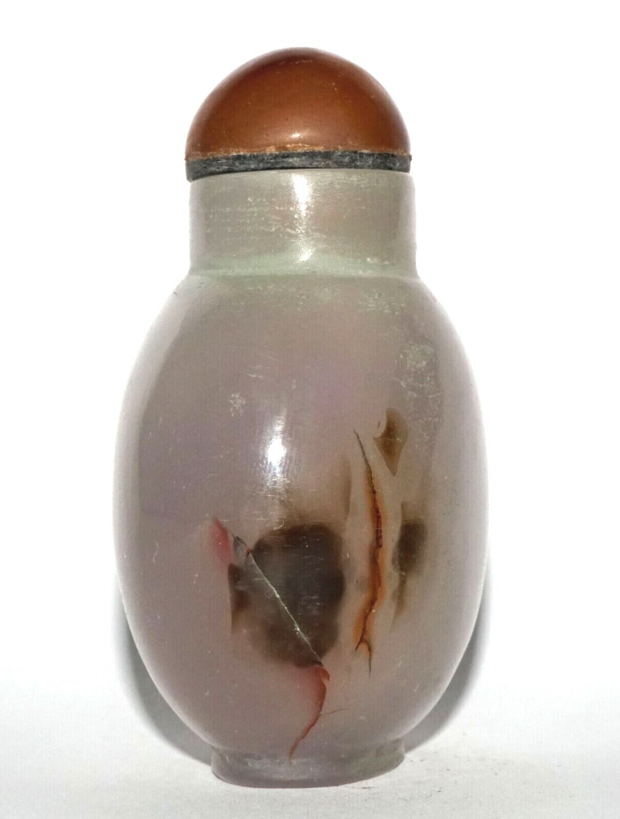 Vintage Chinese Semi Translucent Agate Carved Snuff Bottle w. Red Stop (LeS) G12