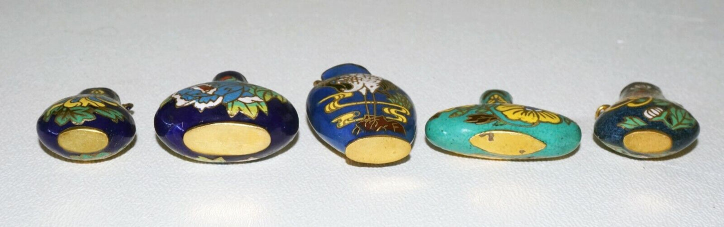 5Pc Chinese Cloisonne Enamel Miniature Vases w. Floral & Bird Motifs (DeL) #3