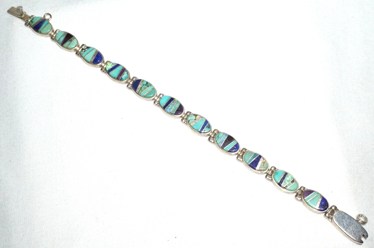 Vtg Navajo Sterling Silver & Gemstone Bracelet Santa Fe Evangeline David (JoD)