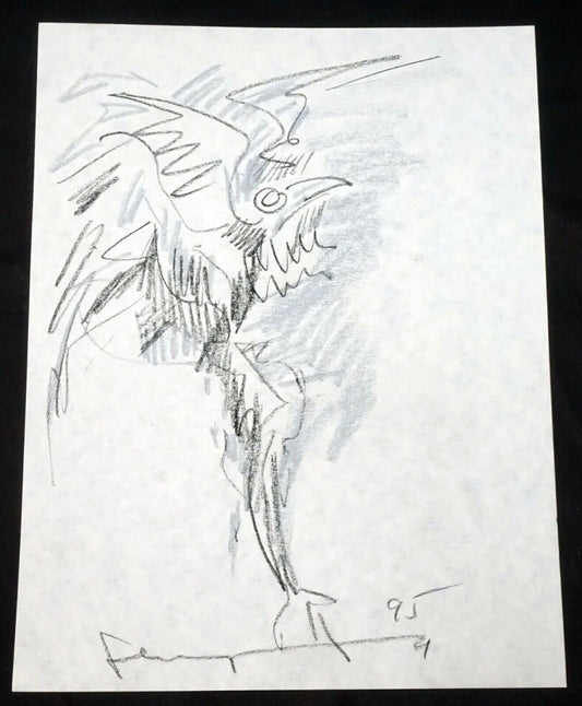 '95 Chinese Hawaii Drawing "Phoenix" by John Chin Young (1909 - 1997)(SaJ)2