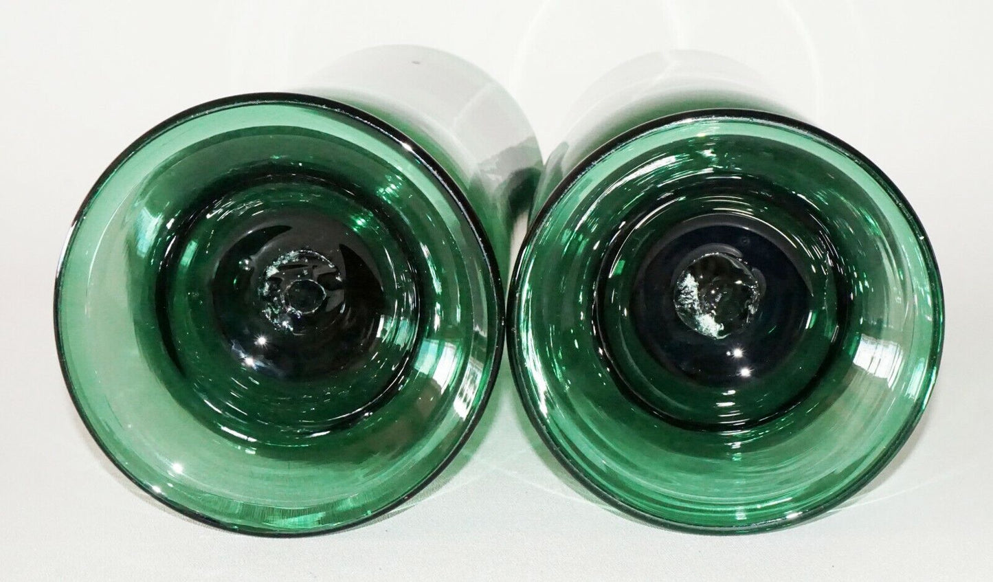 19C Pair English Birmingham 18" Tall Footed Green Glass Bottle Vases (FLA)