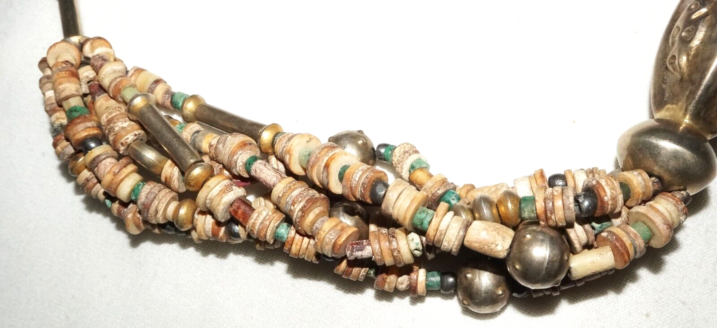 12C Peru Chimu Excavated Shell & Stone Bead Necklace w. Silver Clasp (DaJ)