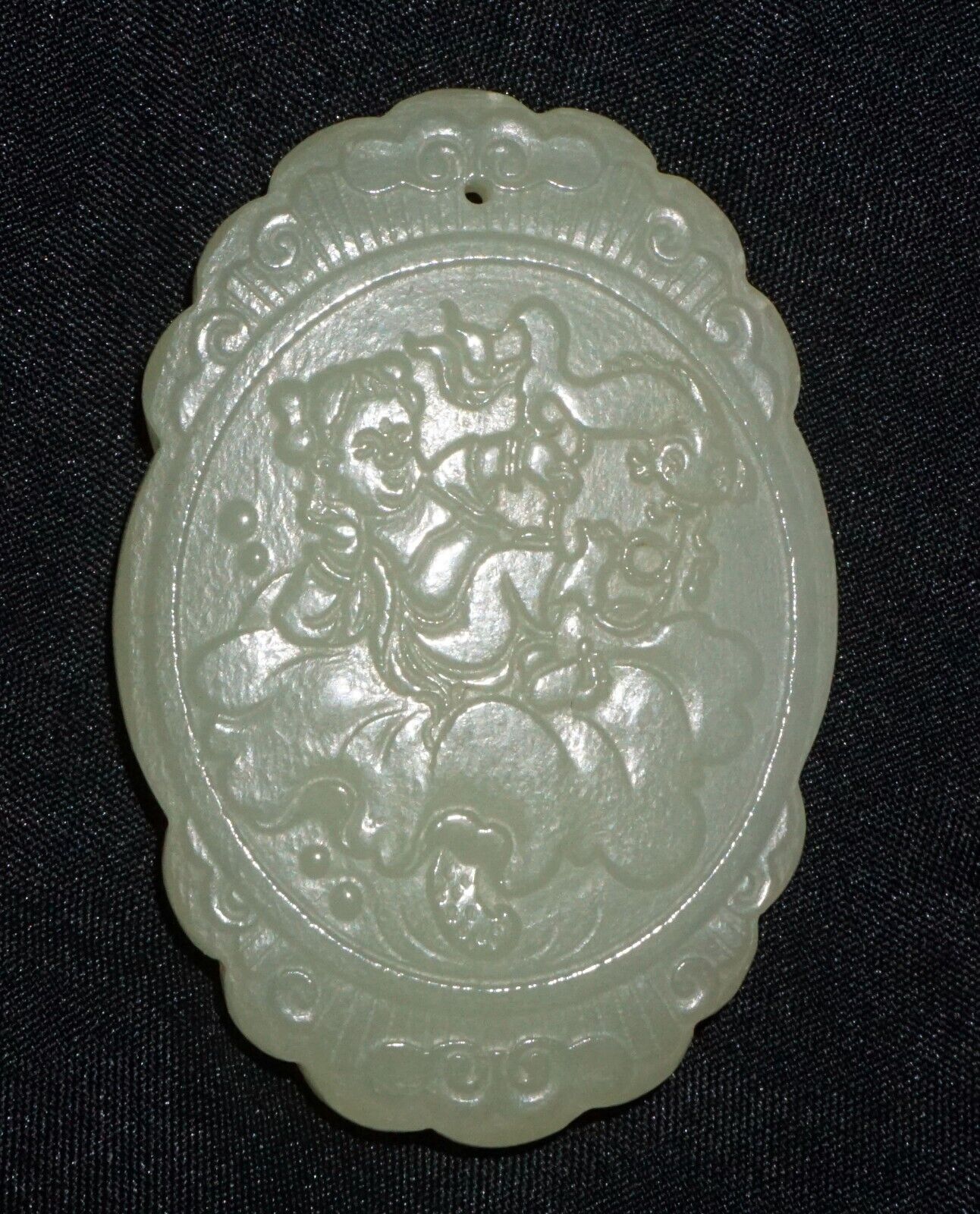 Modern Chinese Nephrite Jade Plaque Pendant w. Figure & Flower Motifs (---)