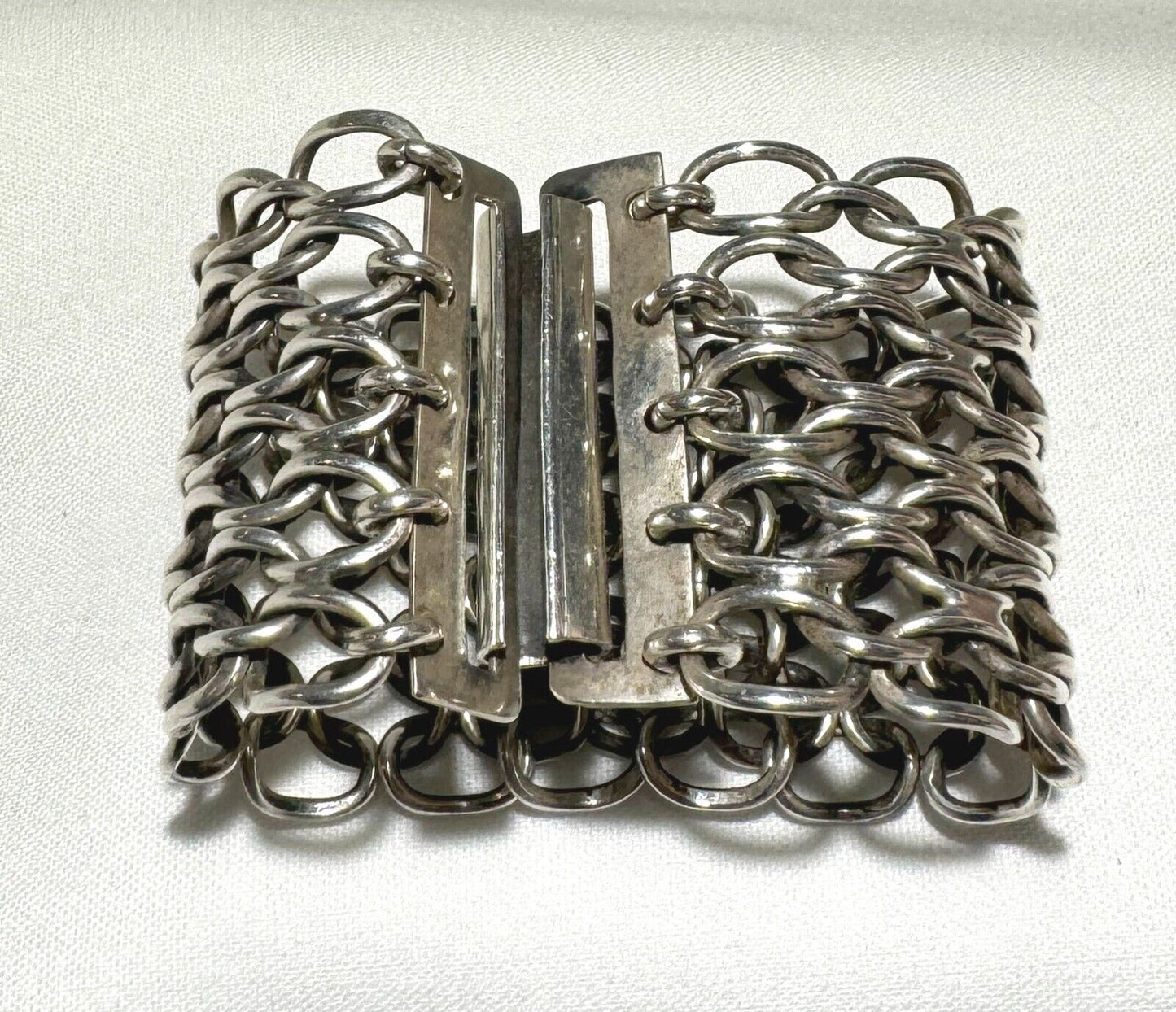 Mexican Sterling Chain Maille Bracelet 7.5" x 1.75" (LoC)2