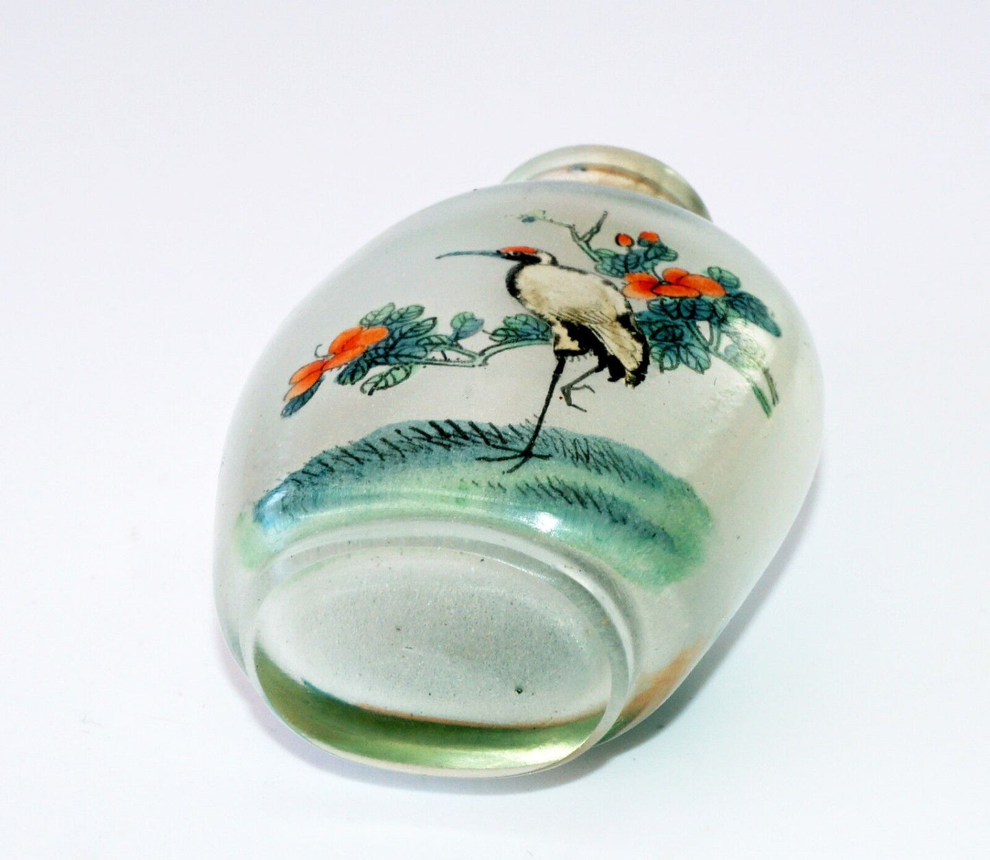 20C Chinese Inside Painted Crane & Landscape Glass Snuff Bottle w. No Stop (Pal)