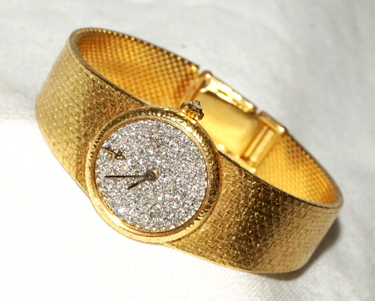 1960s Swiss 18K Yellow Gold & Pave Full Diamond Face Wristwatch by Corum (KoM)