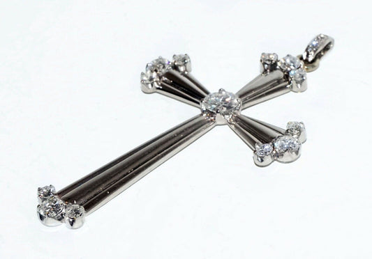 Vintage Large White Gold Cross Pendant w. 16x Diamonds approx. 1.58ct. (LeP)#11