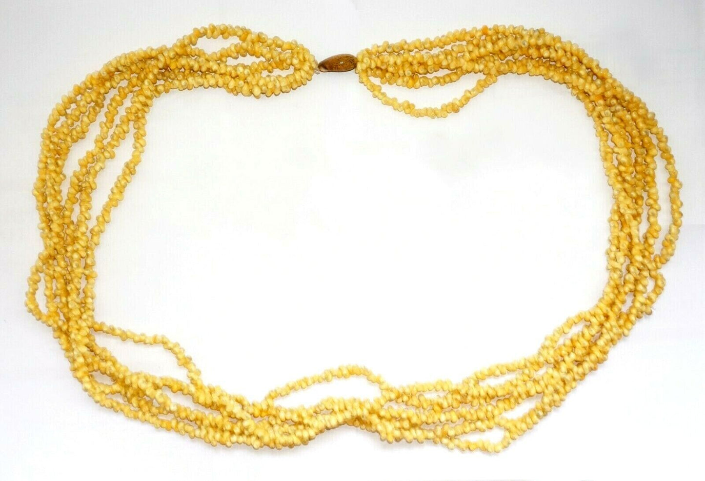 Vintage Pacific 6x Strand Yellow Mini Shell Lei Necklace w. Shell Clasp (CuM)