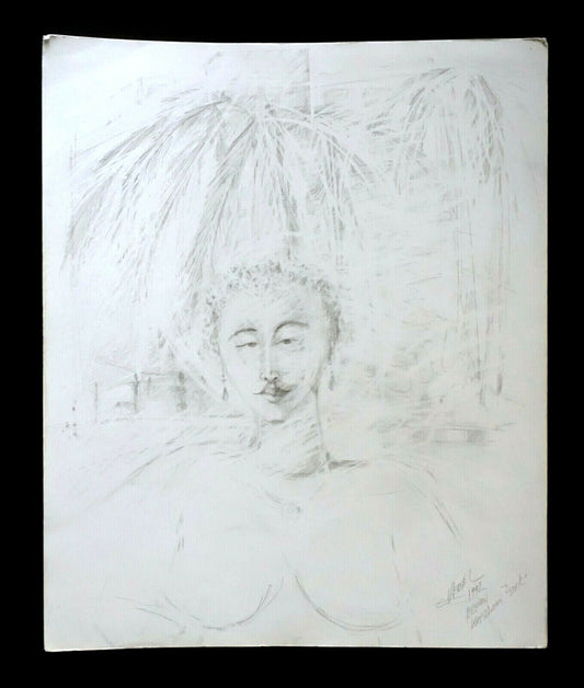 France Hawaii Outsider Art Pencil Drawing Female Figure by Claude Vedel (EtJ)#3
