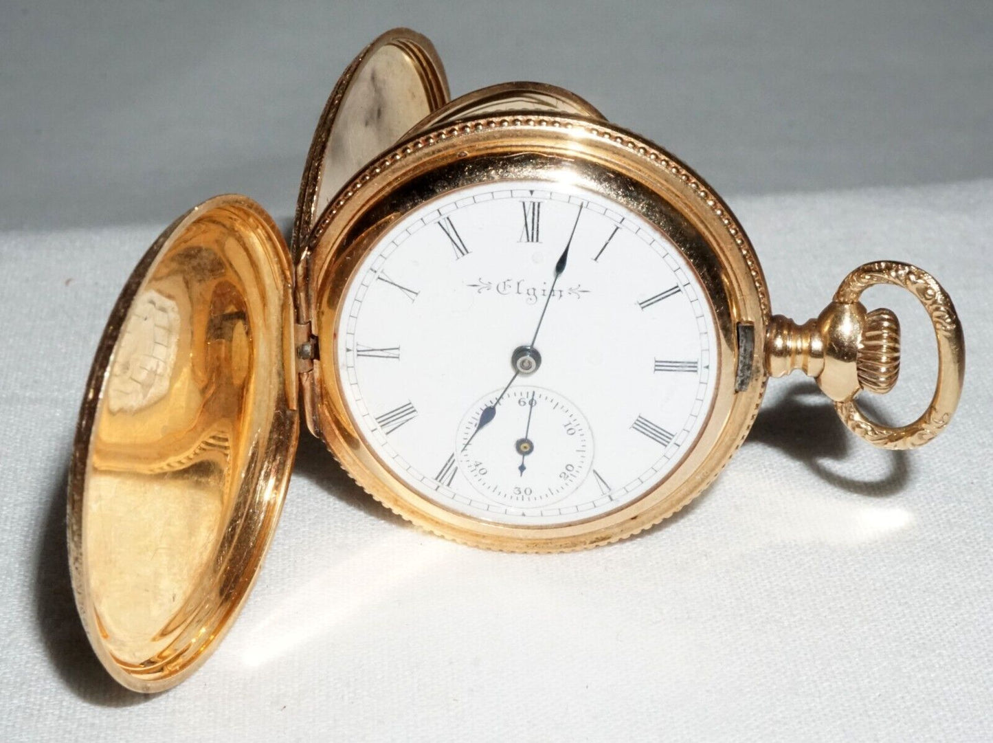 1900 US 14k Yellow Gold Full Hunter Ladies Pocket Watch w. Diamond Elgin (GeB)#3