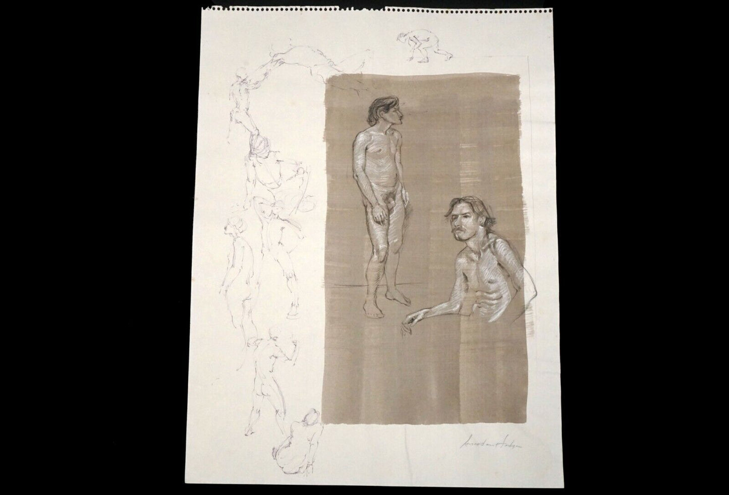 Hawaii Mixed Media WC Wash Drawing Painting Male Nude by Snowden Hodges (Sho)