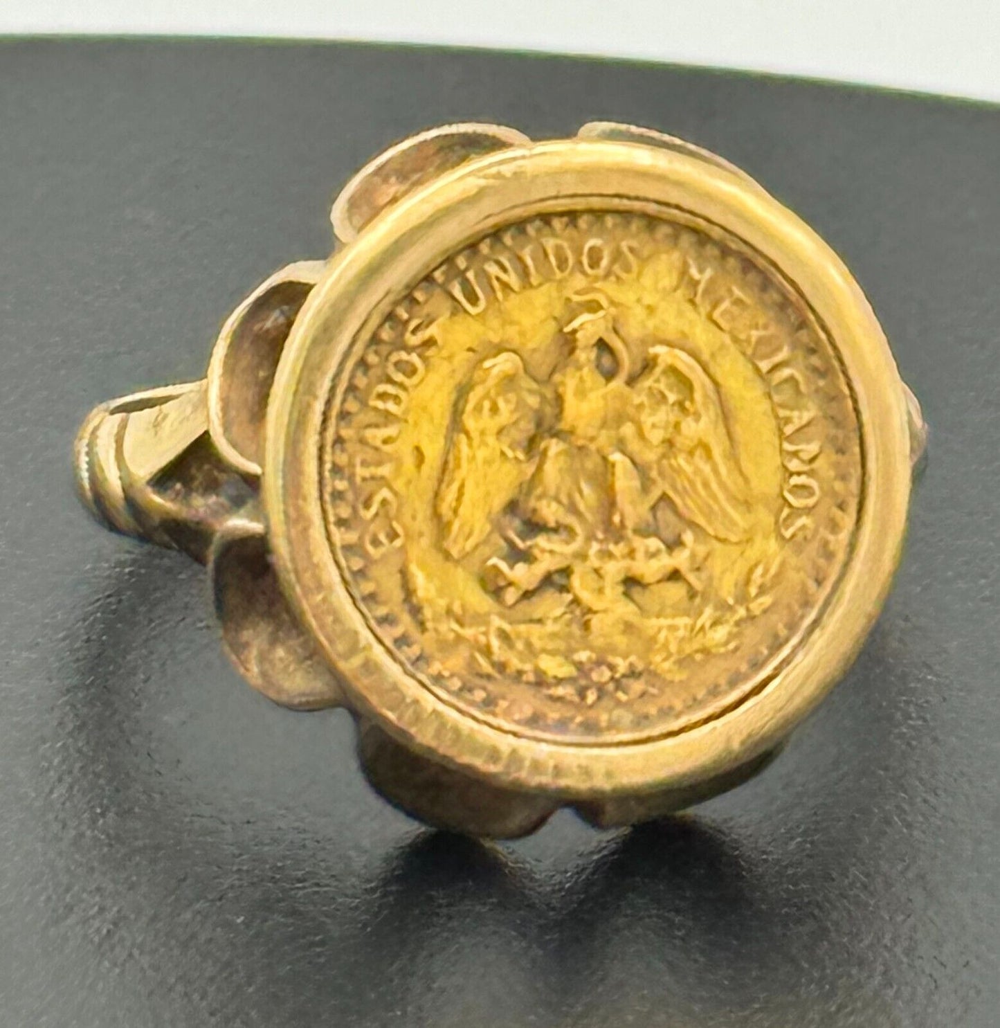 Vtg Mexican 14k Yellow Gold Ring Sz. 7 w 21k Yellow Gold Dos Pesos Coin (McC)