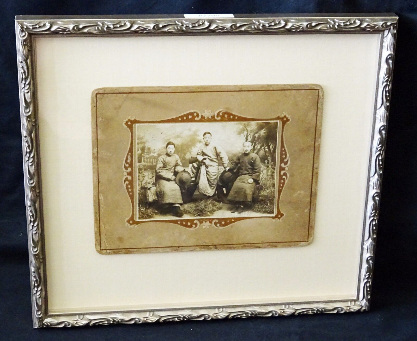 1900 Chinese Framed B&W Photo "Three Brothers in Robes" by unmarked (Mil)