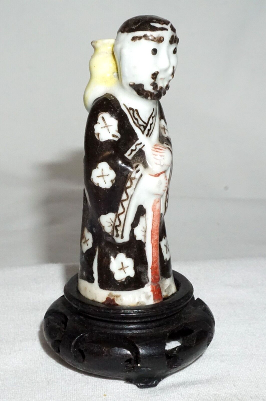 Antique Chinese Snuff Bottle w. Daoist Immortal Figure Motif on Stand (LLA)