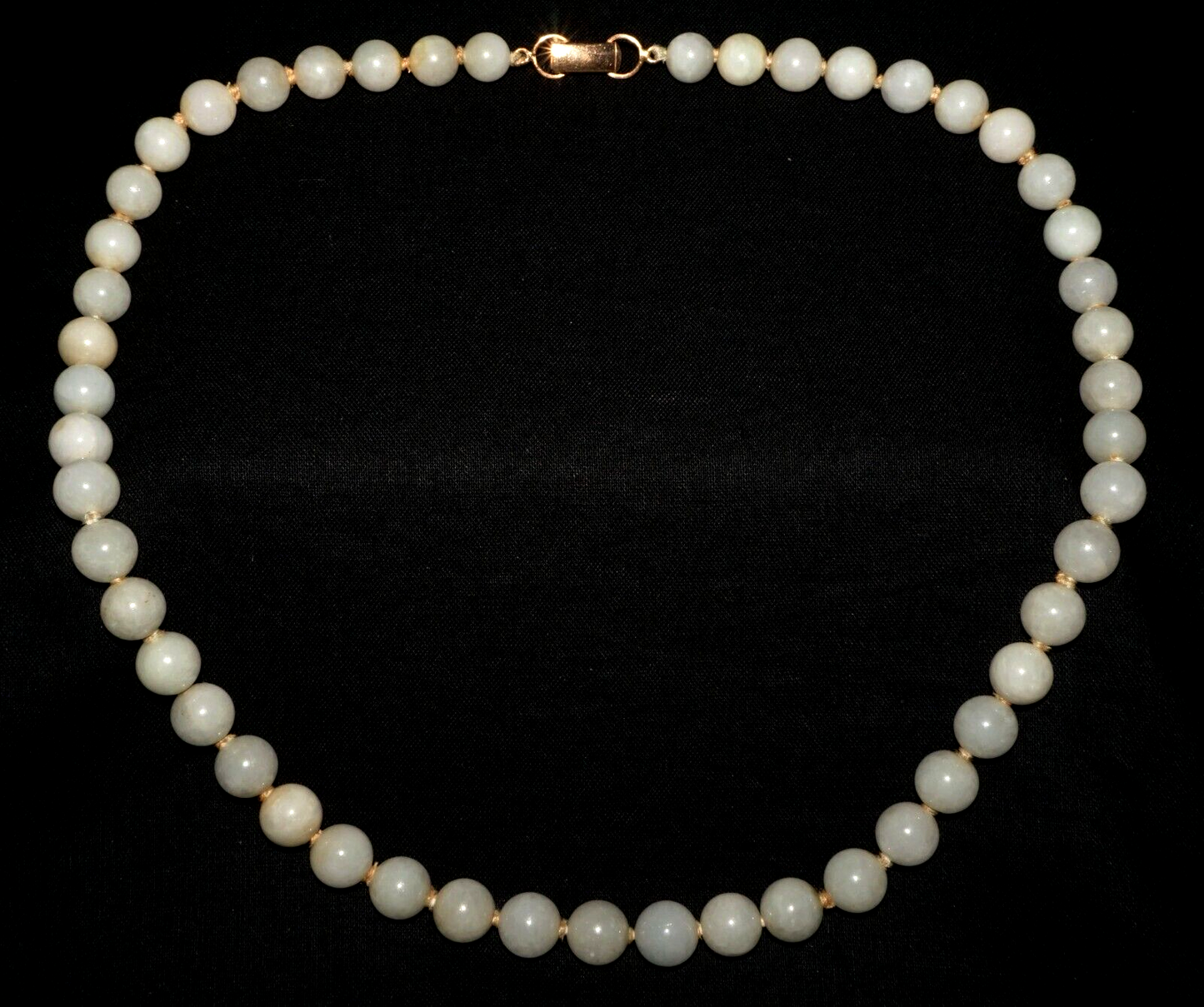 Vintage Chinese Off White Pale Green Jade Bead Necklace w. G. Plated Clasp (CoM)