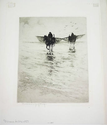 20CT AMERICAN ETCHING PRINT "PECHEURS de CREVETTES" by WILLIAM A. SHERWOOD (Daw)