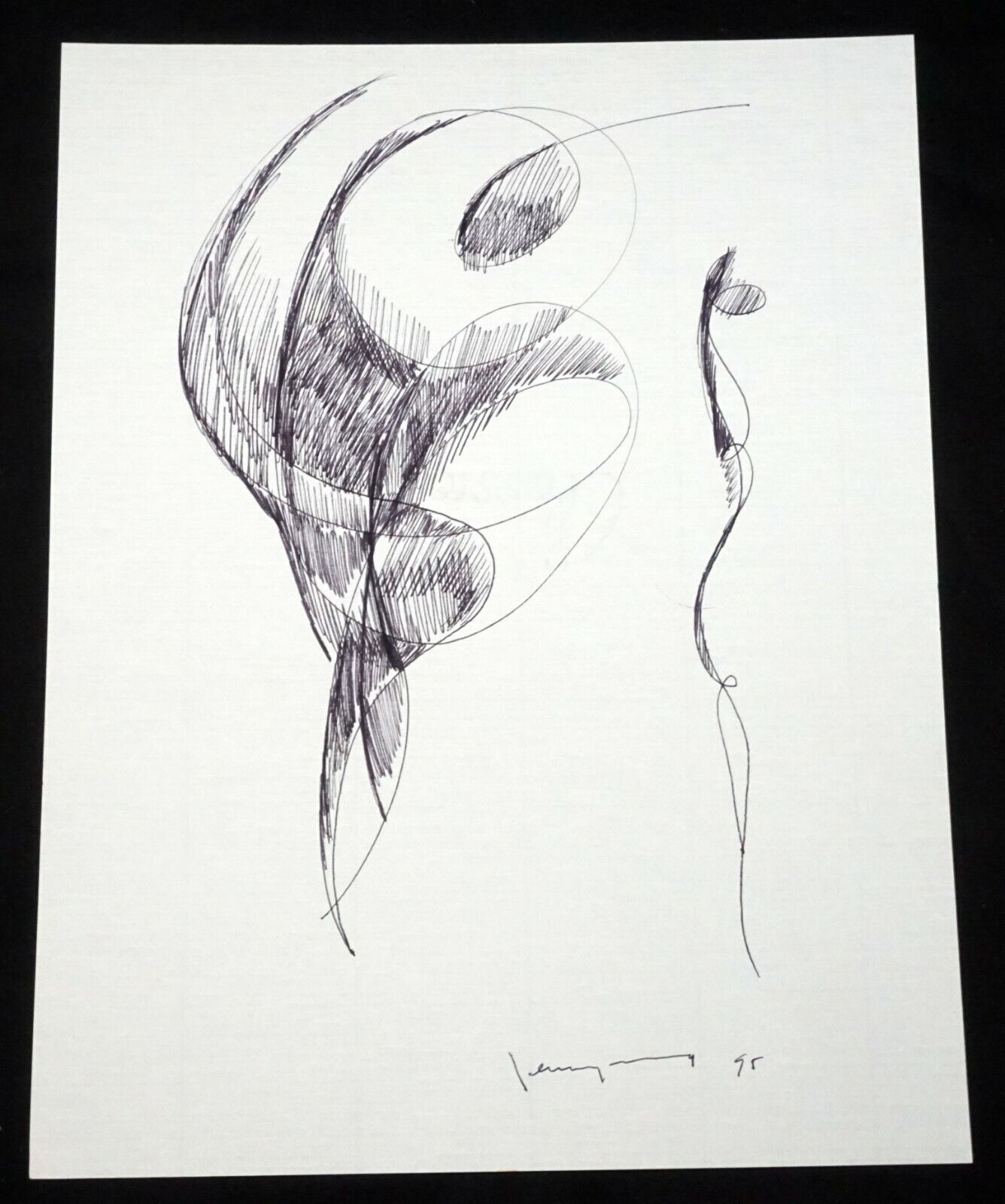 '95 Chinese Hawaii Abstract Drawing "Figures" John Chin Young (1909-1997)(SaJ)25