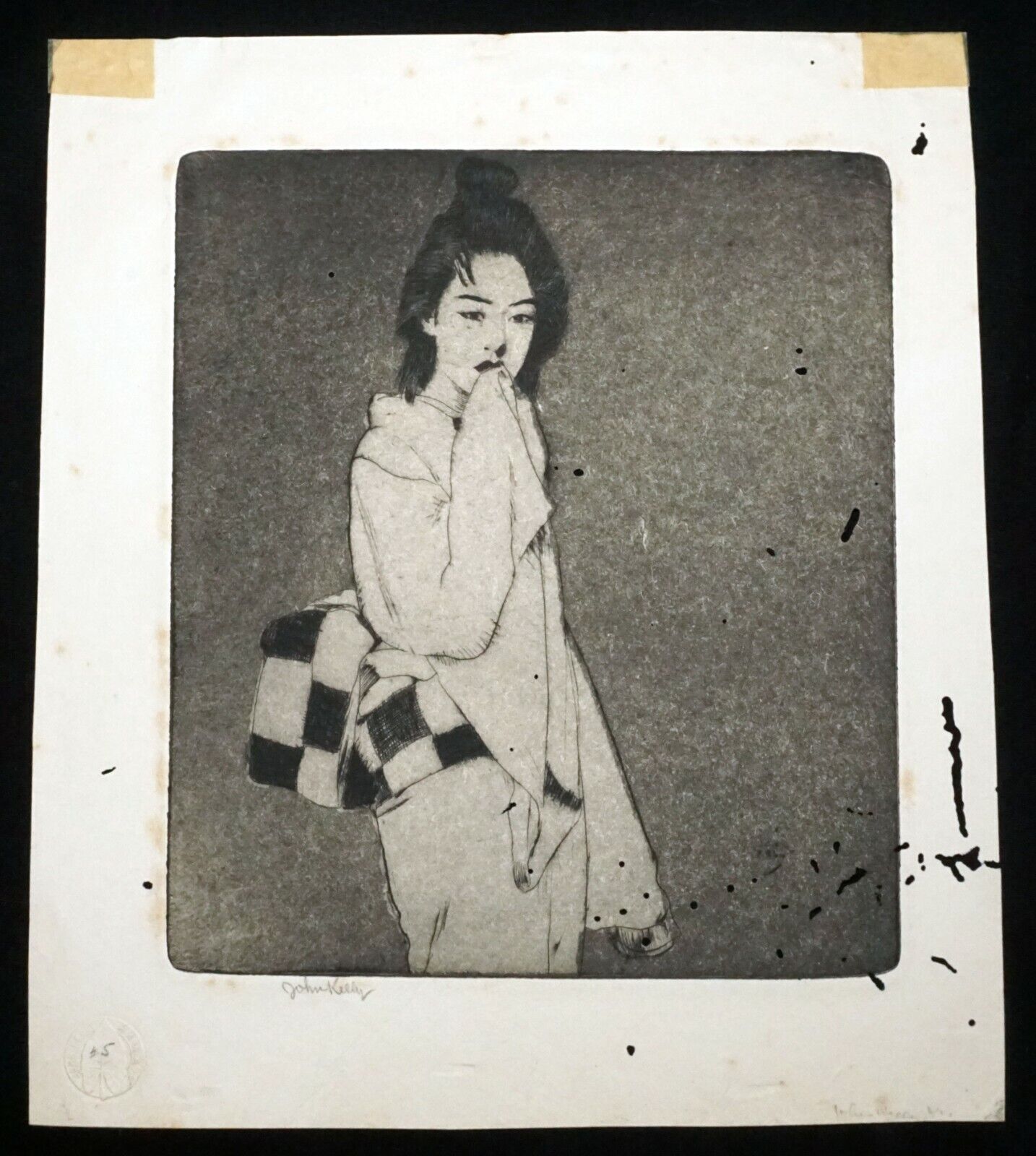 1930s Hawaii Etching Print Japanese Girl by John Melville Kelly (1879-1962)(Kel)