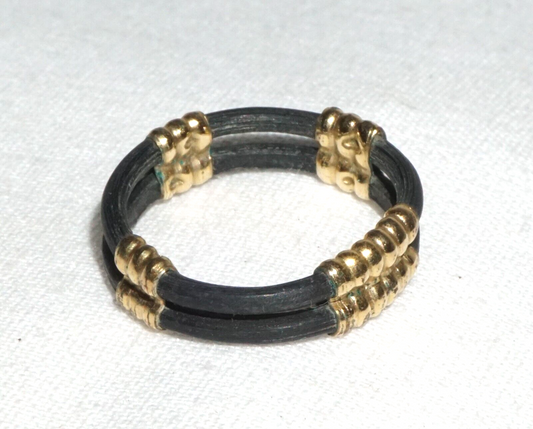 Vintage Chinese Black Coral Double Ring Sz. 4.75 Gold Colored Fittings (BrM)L3