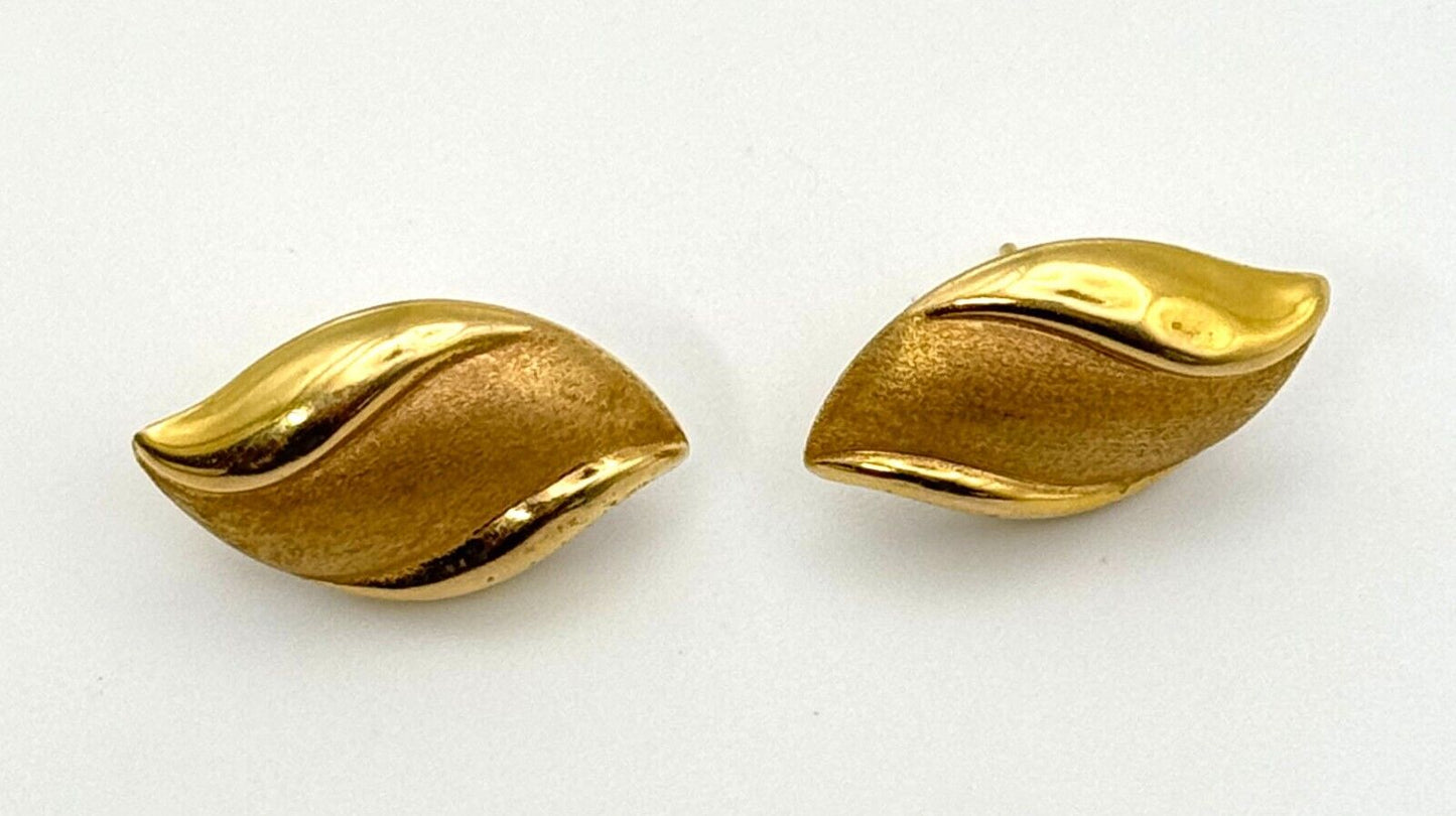 Vintage 14k Yellow Gold Satin & Glossy Freeform Earrings (KnK)