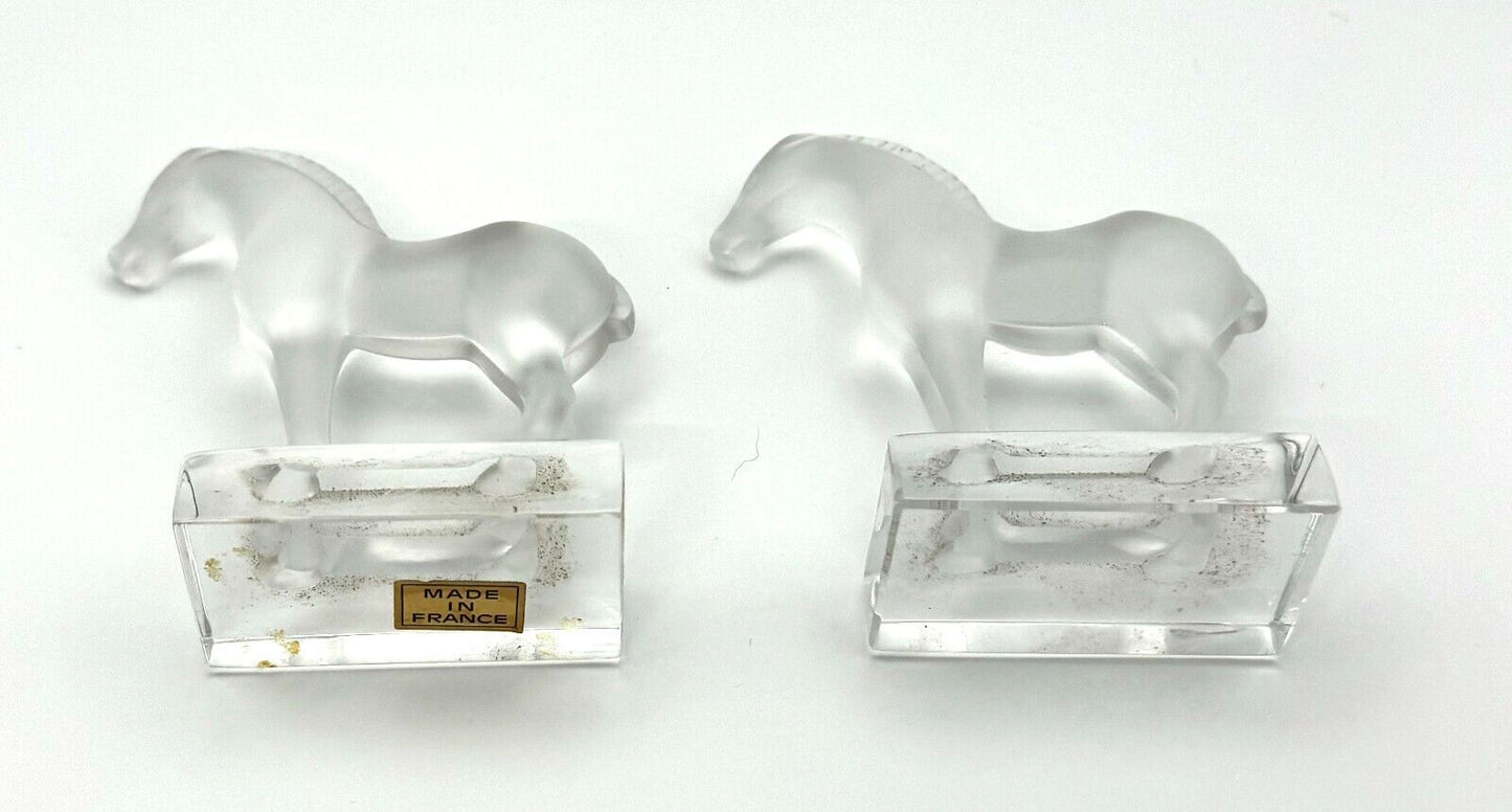 Set of 2 Vintage French Lalique Frosted Tang Horse Figurines (TuC)