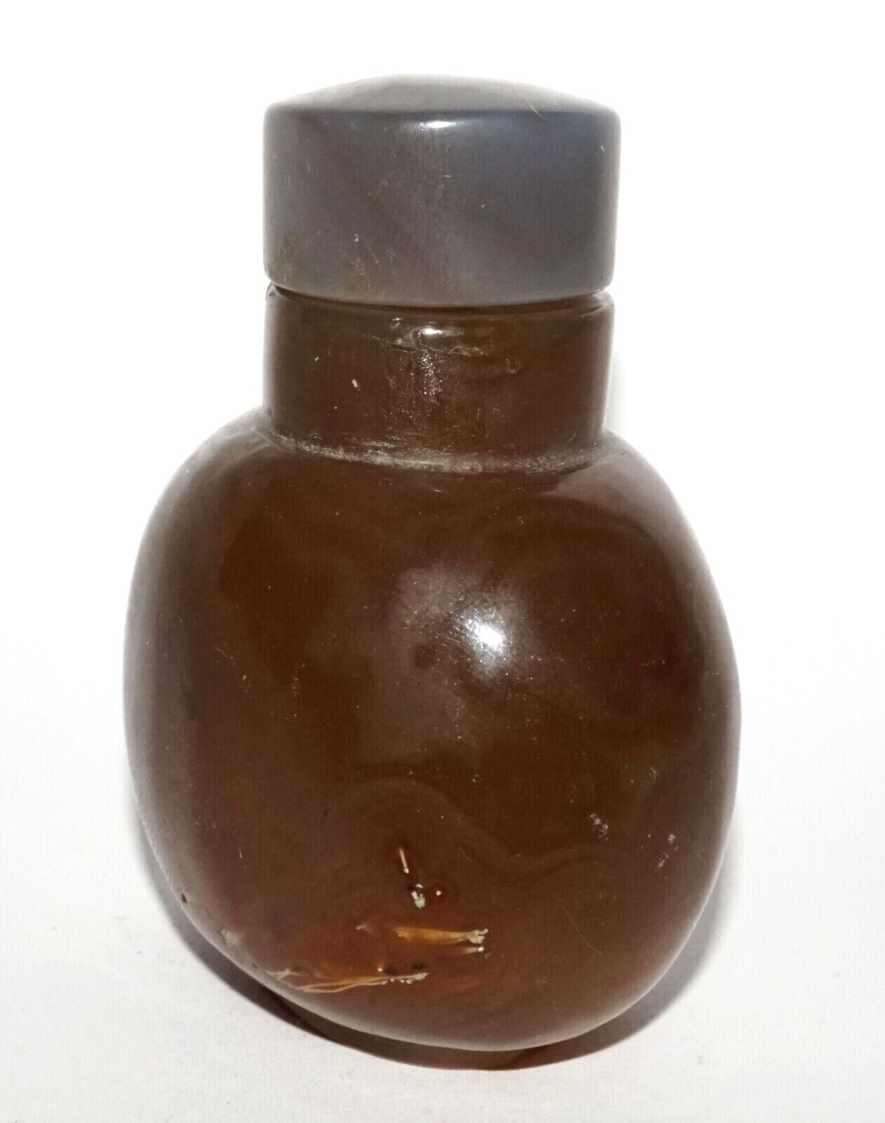 Vintage Chinese Banded Agate Snuff Bottle & Matching Big Stopper (LeS) G16