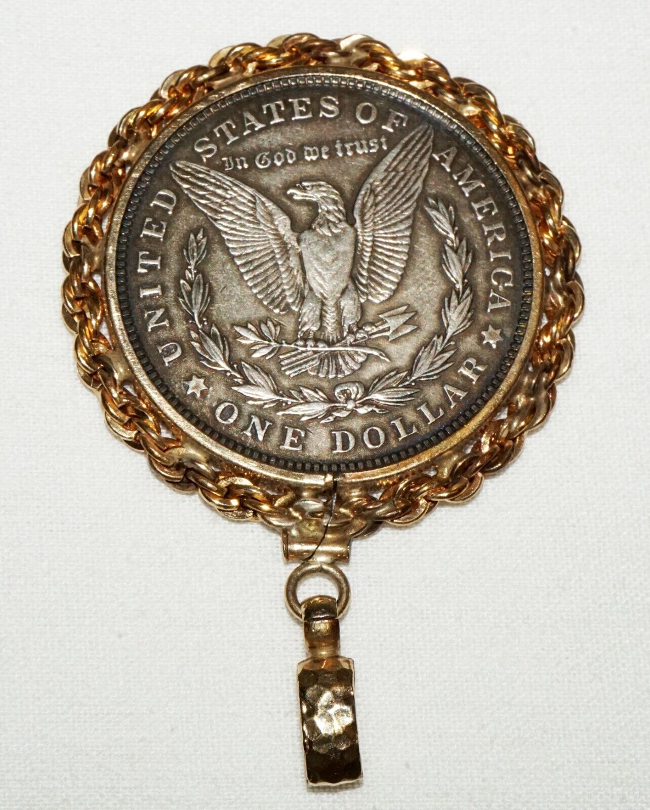 Vintage US Gold Plated Coin Bezel Pendant w. 1921 Morgan $1 Silver Coin (MuS)