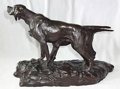 1930s JAPANESE BRONZE SCULPTURE "PAIR of HUNTING DOGS" sign HIDEAKI (Ree)