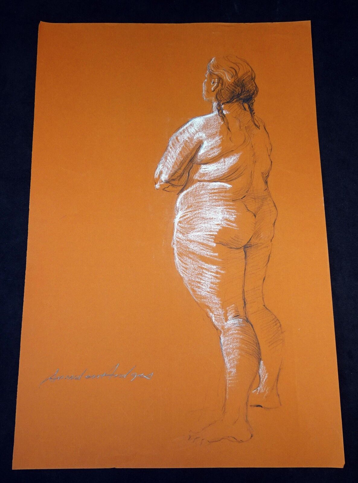 Hawaii Conte Drawing Painting Voluptuous Nude by Snowden Hodges (Sho)