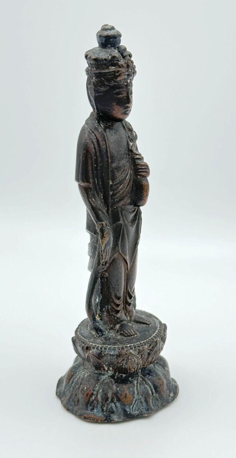 Vintage Bronze Japanese Meiji Era Buddha Kannon Charity Mudra w Vase (MiM)