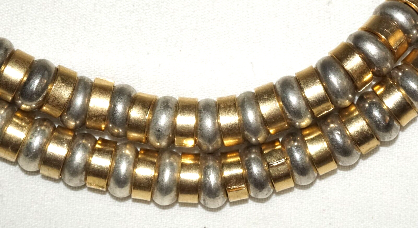 Vintage Fashion Double Strand of Gold & Silver Bead Necklace w. Big Clasp (PaS)