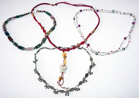 4x Mixed Bead Necklaces w Jade, Silver, Pearls & others by Yasue Yamada (Yam)#13