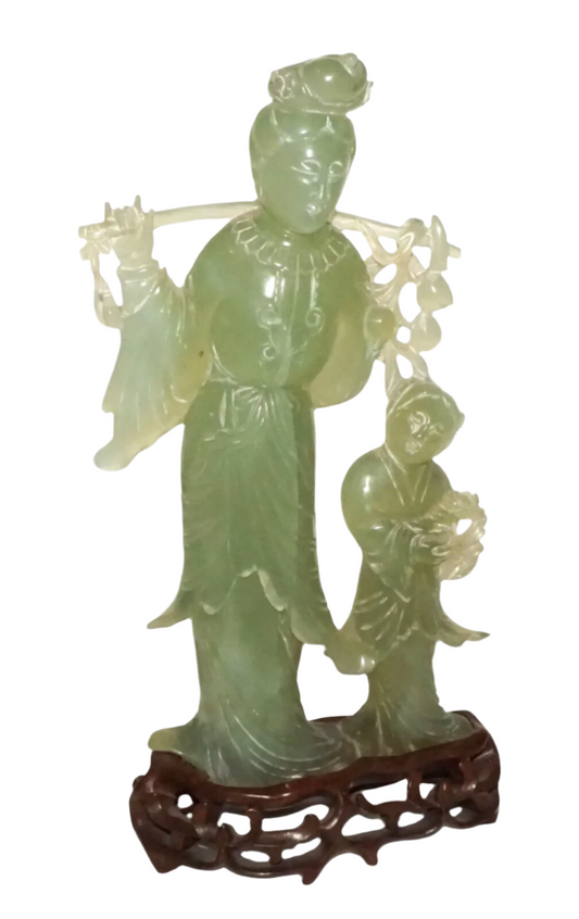 Vintage Chinese Soapstone Carved Robed Female & Male Figure Sculpture (WiR)