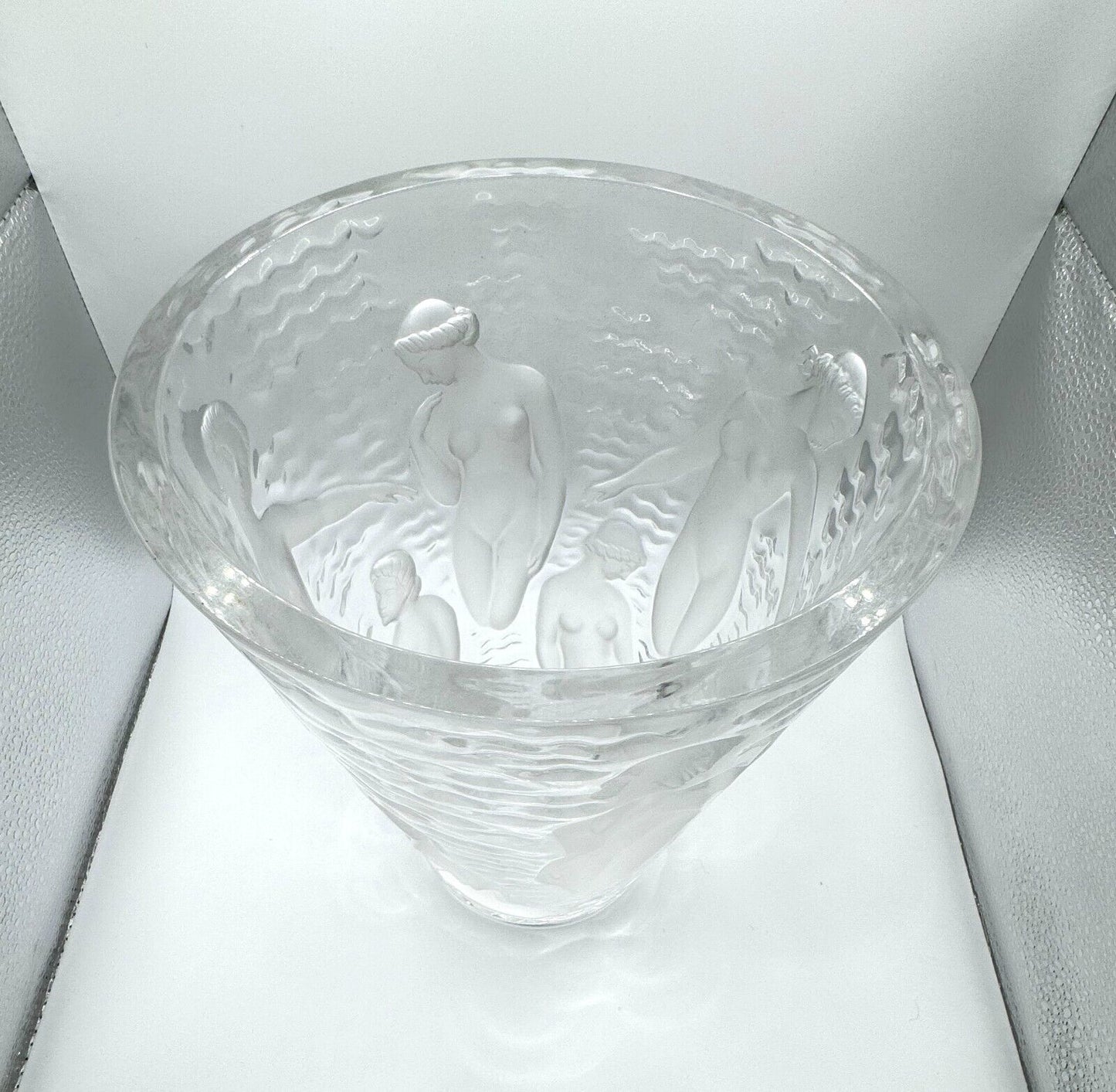 Vintage French Frosted Crystal Lalique Ondines Nudes Vase (AHB)