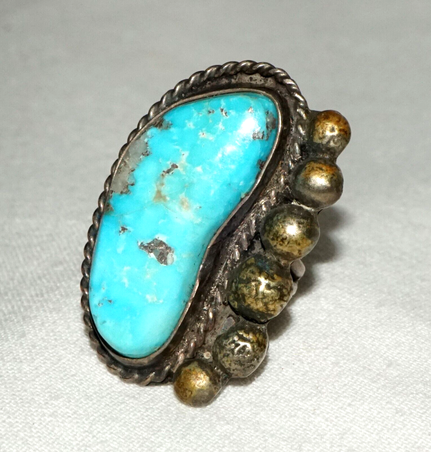 Vintage S.W. Silver Ring Sz.5 w. Attractive Turquoise Accent (LeS)L18