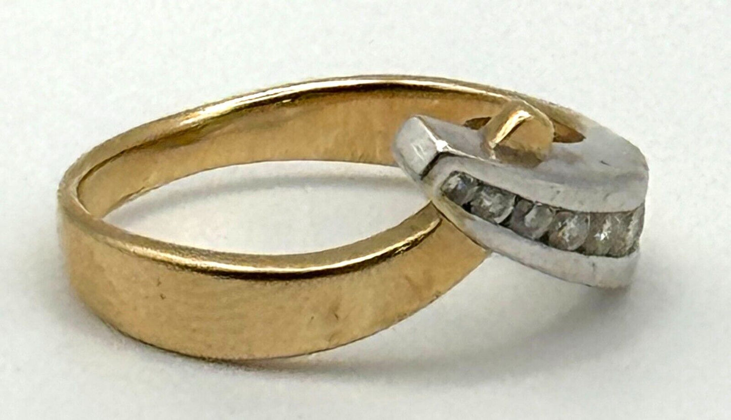 Vtg 14k Yellow & White Gold Crossover Ring w Channel-Set Diamond Sz. 9.25 (NeW)