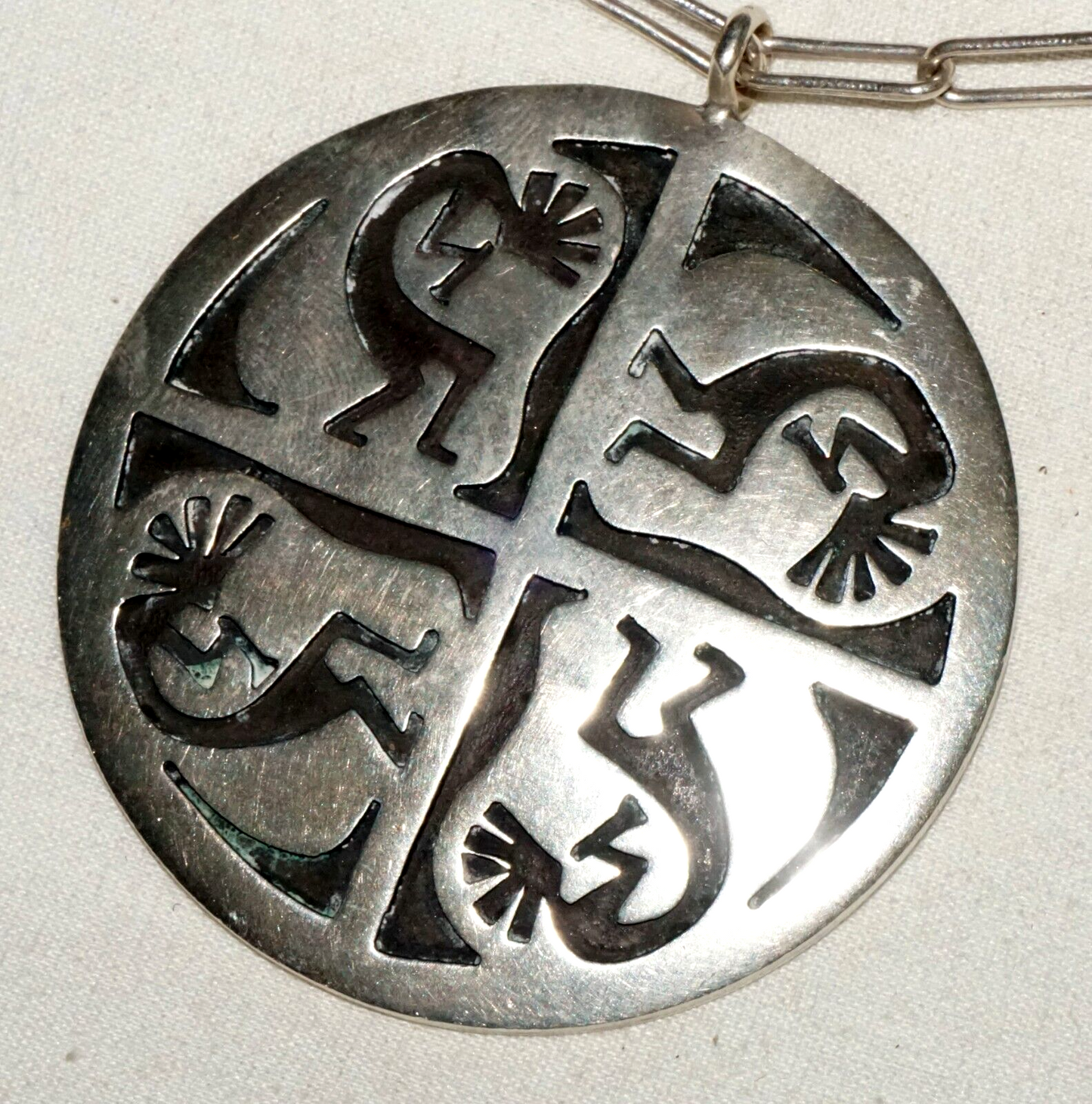 Vtg. S.W. US Sterling Silver Necklace & Pendant Kokopelli & Man in Maze (BeM)