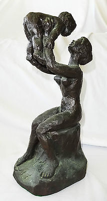 1960's CALIFORNIA BRONZE SCULPTURE "MOTHER & CHILD" by MARY MEDDA 4/50