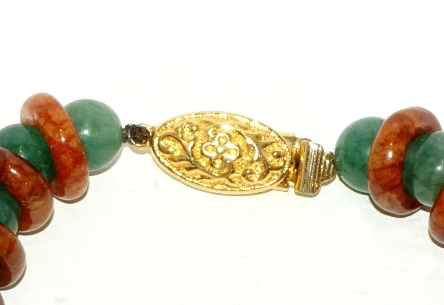 Vintage Chinese Red & Green Jadeite Jade Bead Bracelet w. Base Clasp (LeP)#13