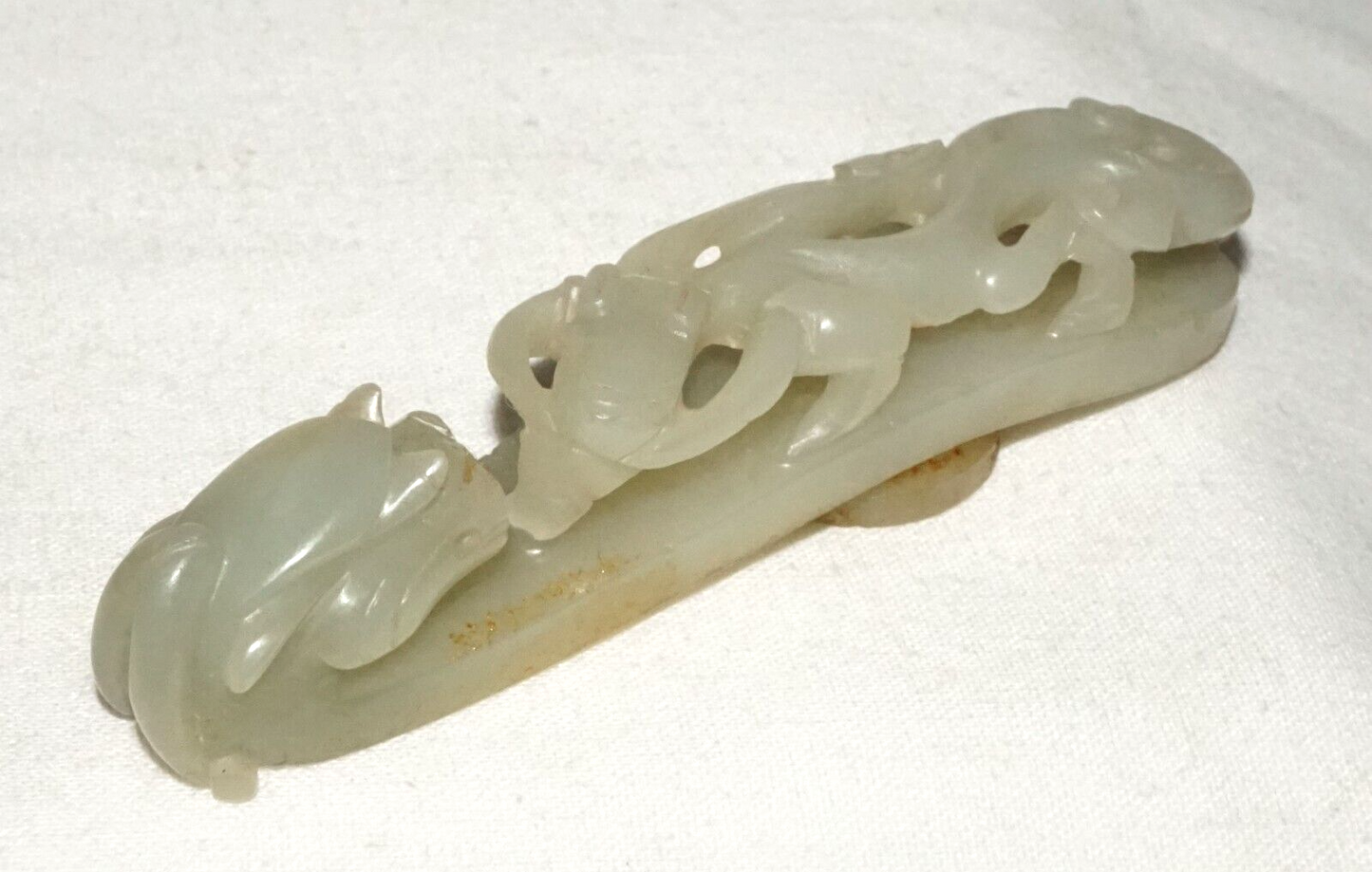 Antique Chinese Grey Green Nephrite Jade Dragon Belt Hook (UVi)#3