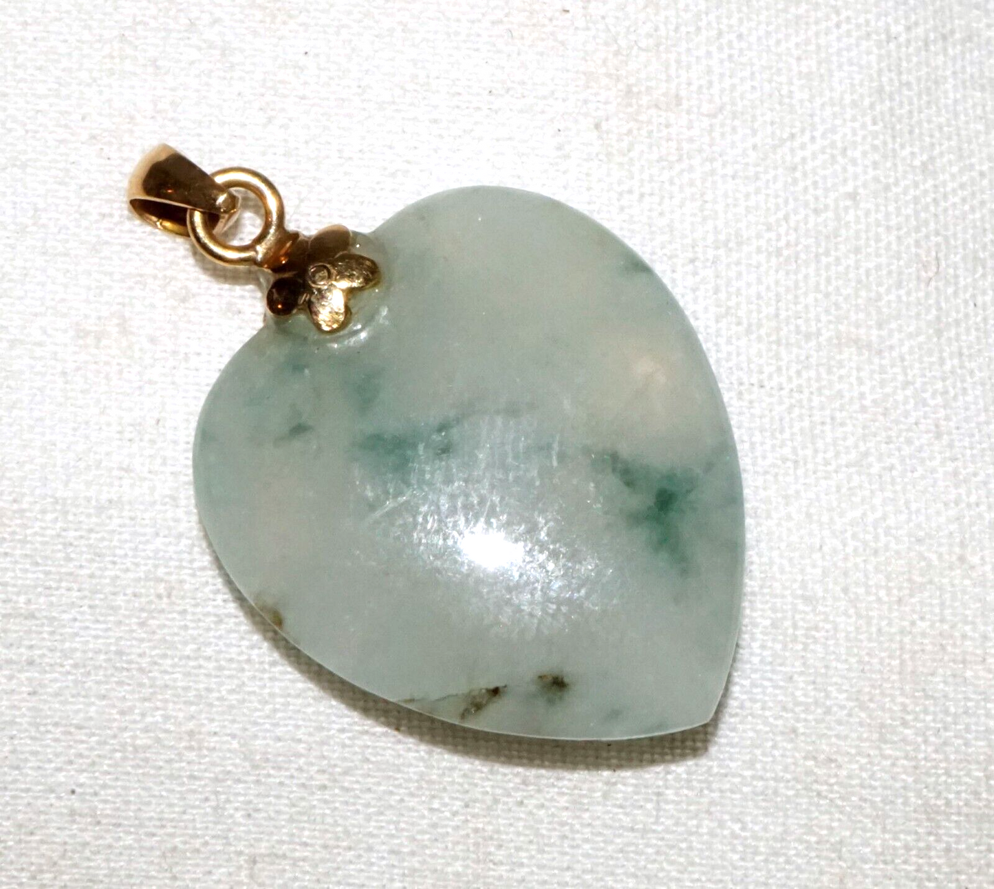 Vintage Chinese 14k Yellow Gold Translucent Jadeite Jade Heart Pendant (InS)L6