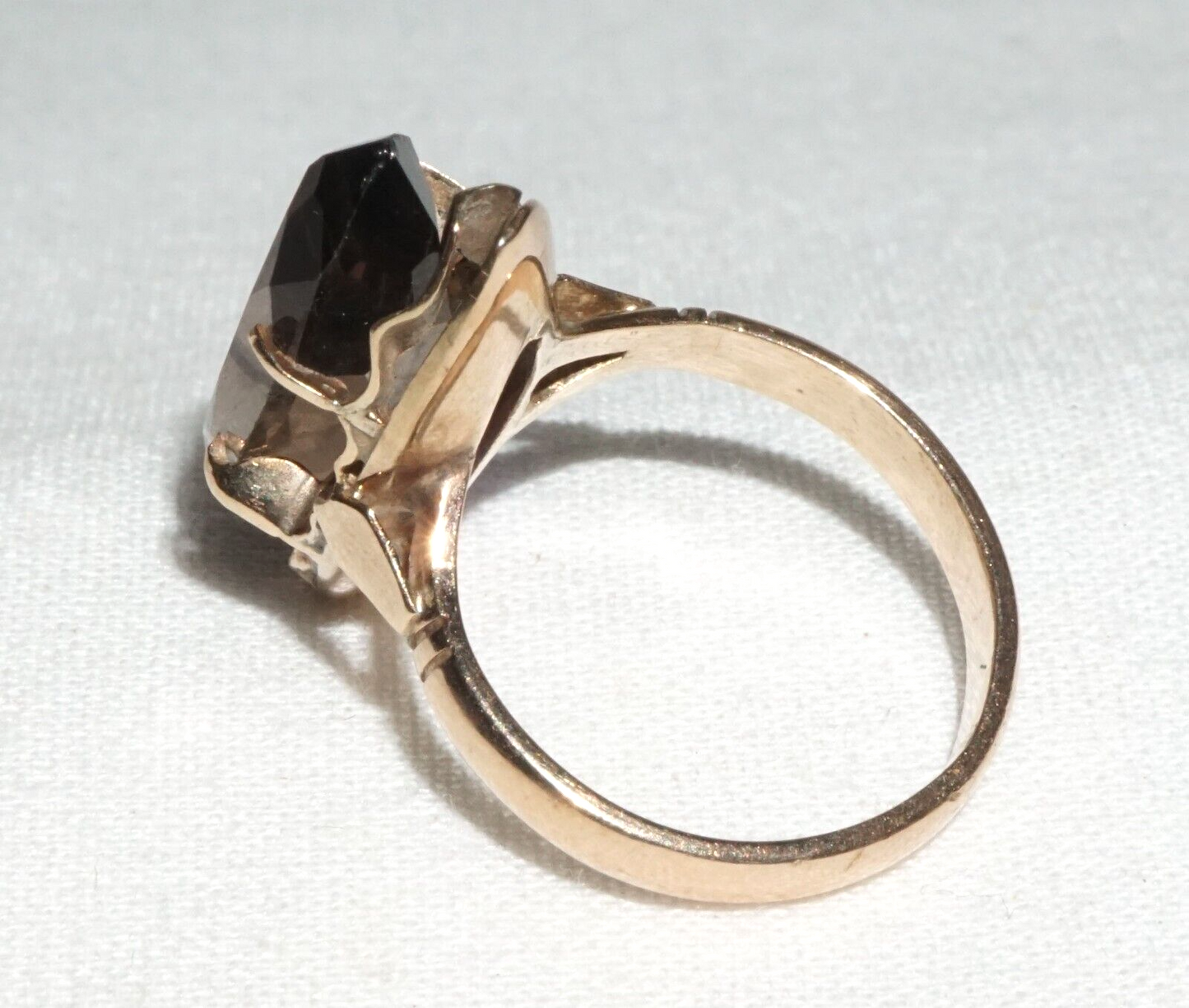 Vintage 14k Yellow Gold Ring Sz.5.5 set 1x Marquise Cut Smoky Quartz (BrM)L3