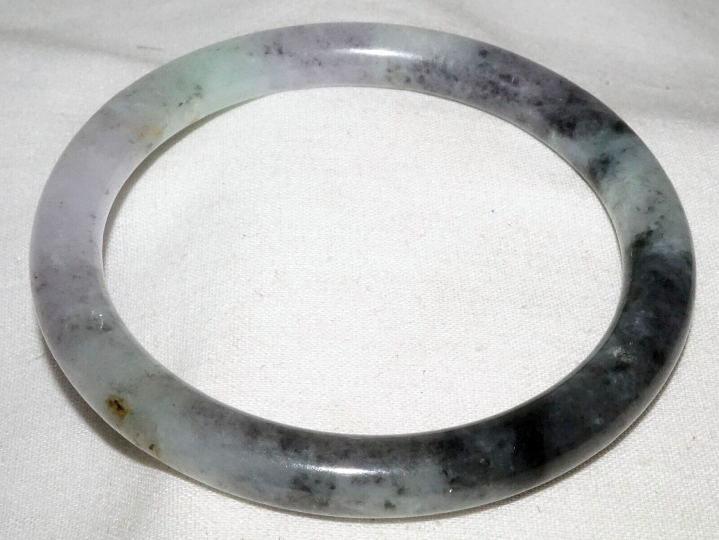 Vtg Chinese Mottled Grey Green Lavender Jadeite Jade Bangle Bracelet (LeS)L25