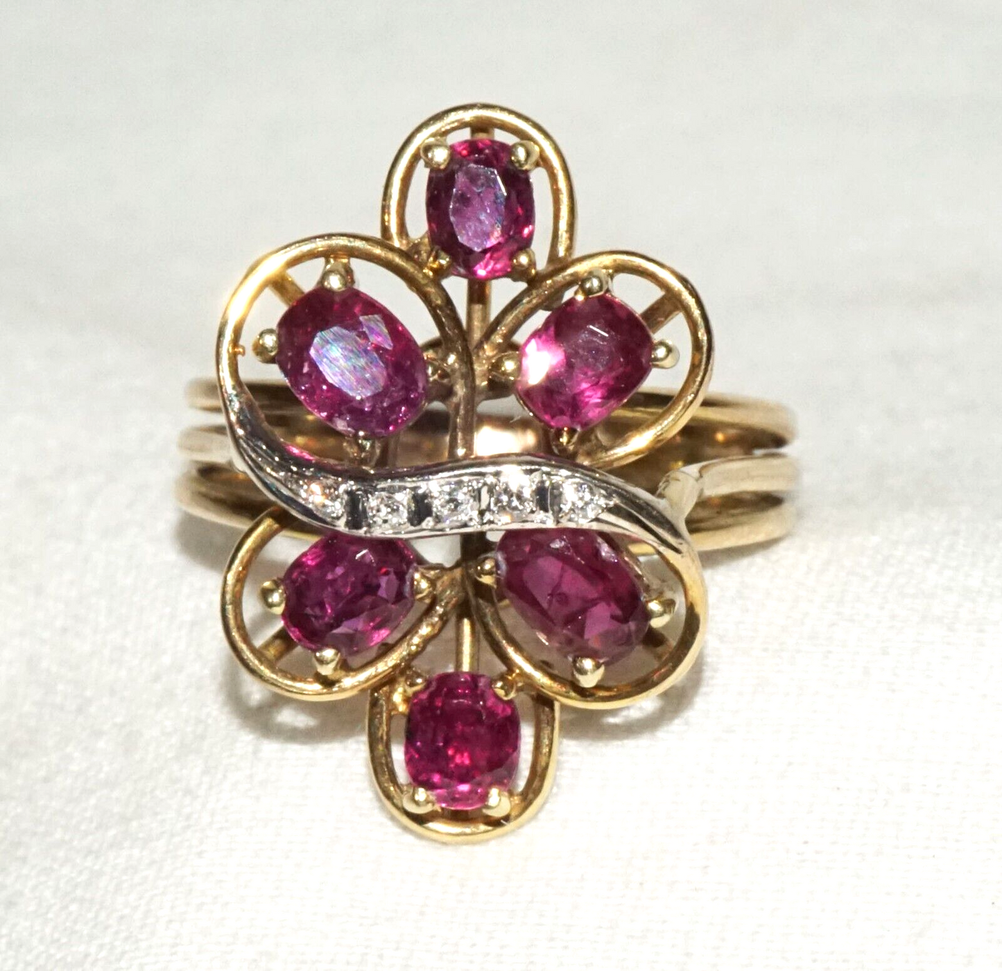 Vintage 14k Yellow Gold Ring Sz.7.5 set w. 6x Rubies & 5x Diamonds (GoB) #5