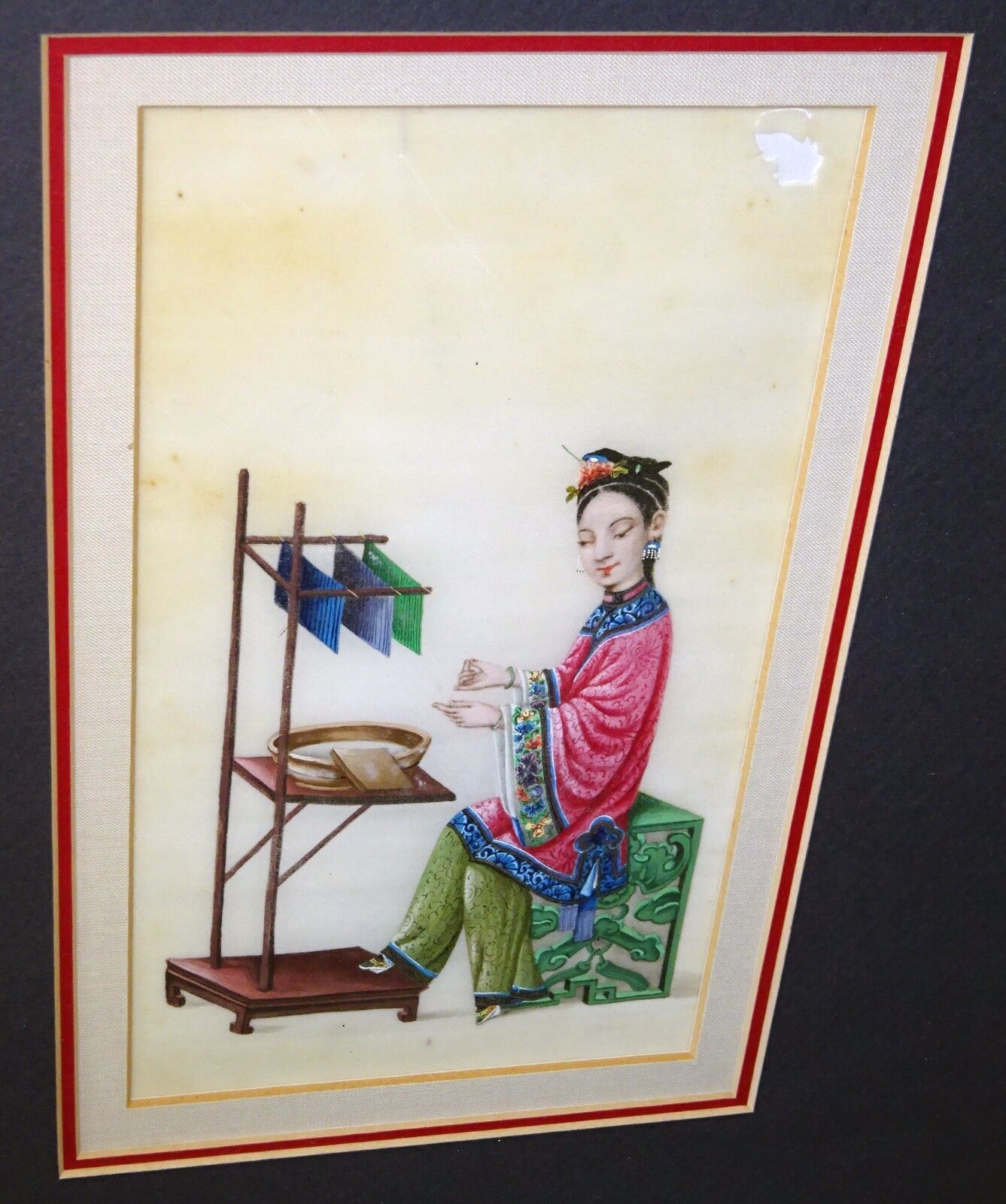 2x 19C Chinese Framed Qing WC Paintings on Pith of Seated Fine Ladies (Sul) G#1