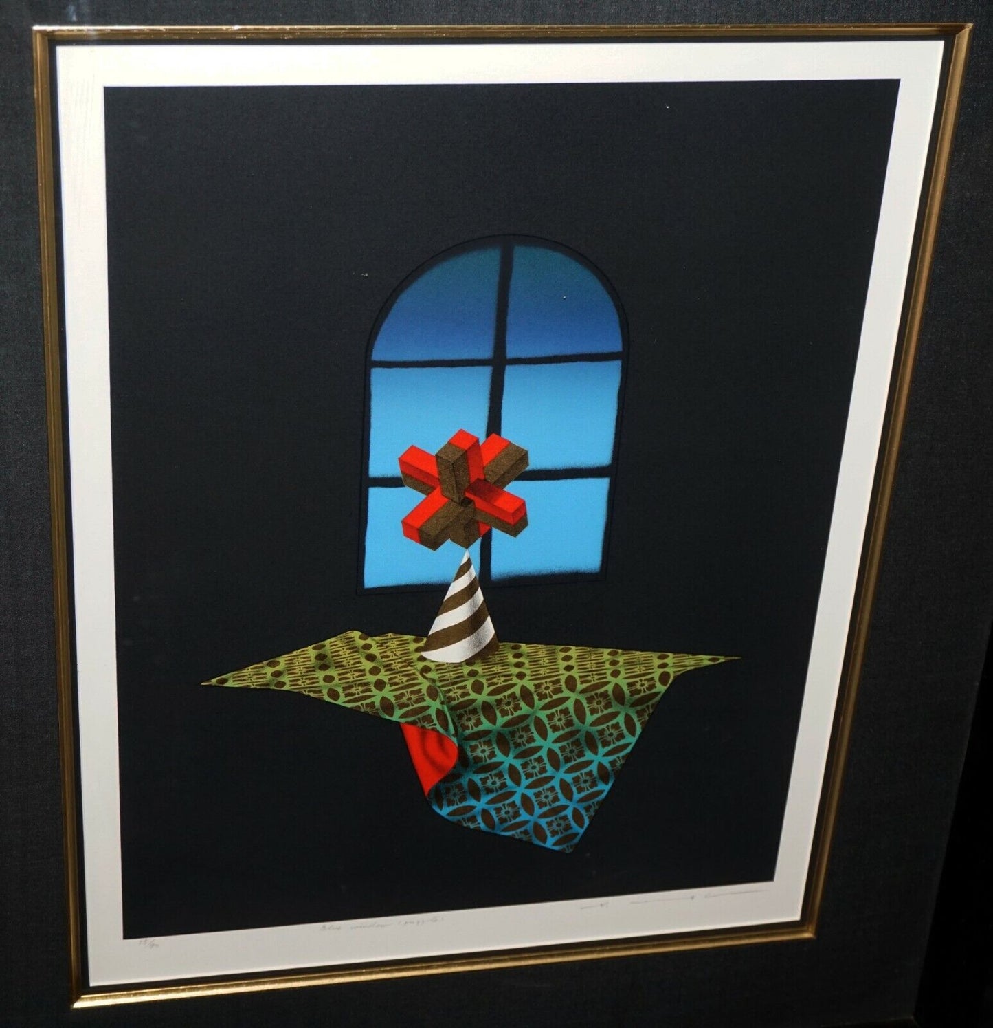 1990s Japanese Mixed Media Print 55/70 Blue Window Puzzle by Shuji Wako (FeO)