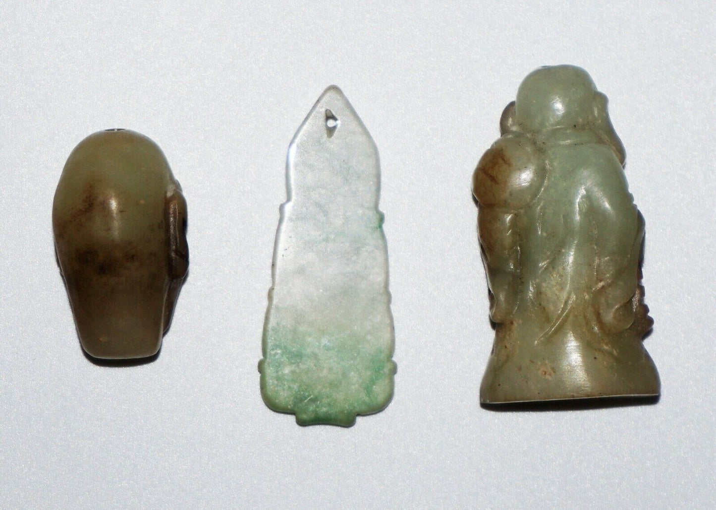 3x Chinese Hard-stone & Jade Carvings Buddha, Kwan Yin, Head Pendant (NoN)P26