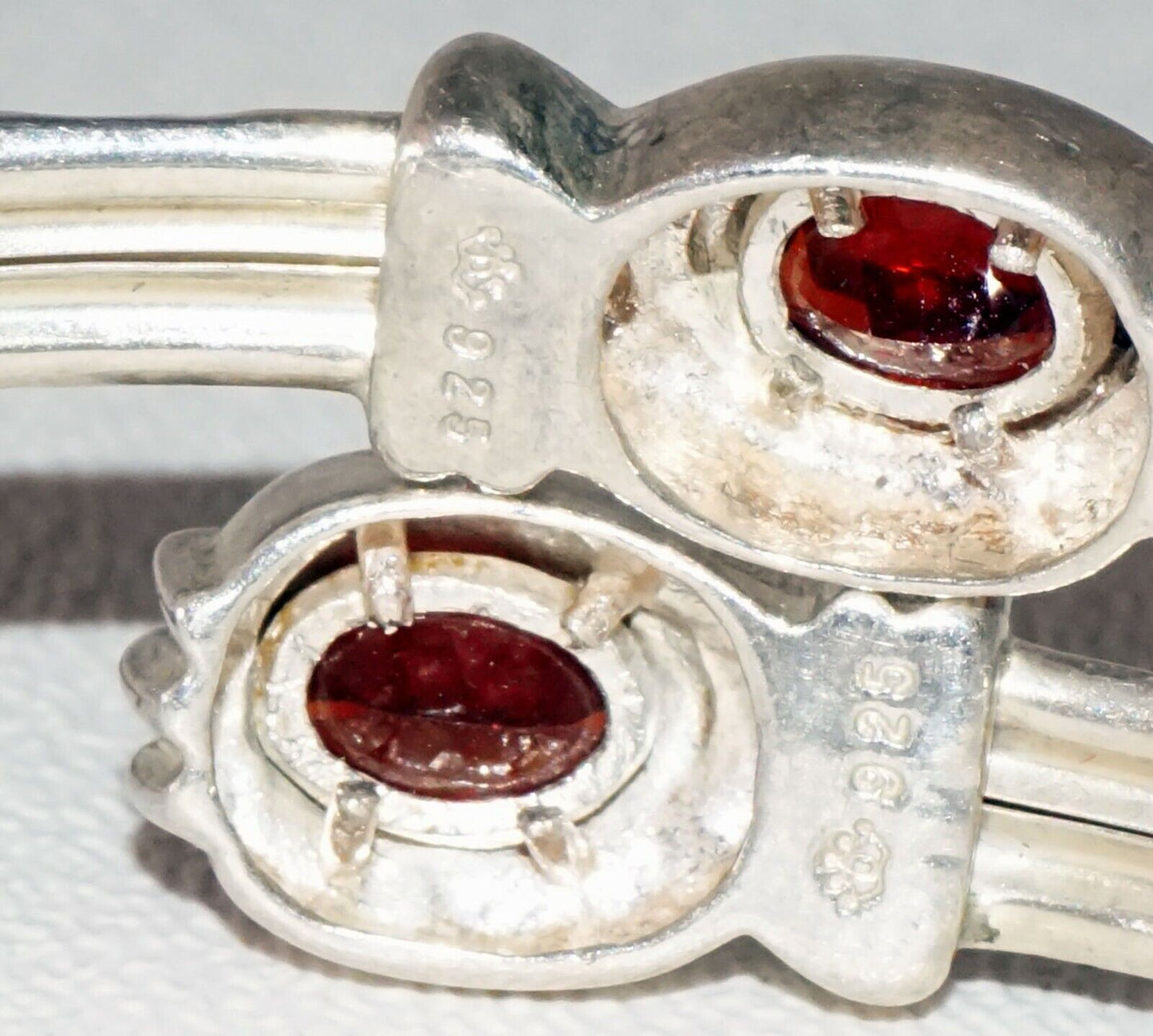 2Pc Sterling Silver Bracelet Lot w. 2x Garnets & 1x White Opal by VV (SaR)#176