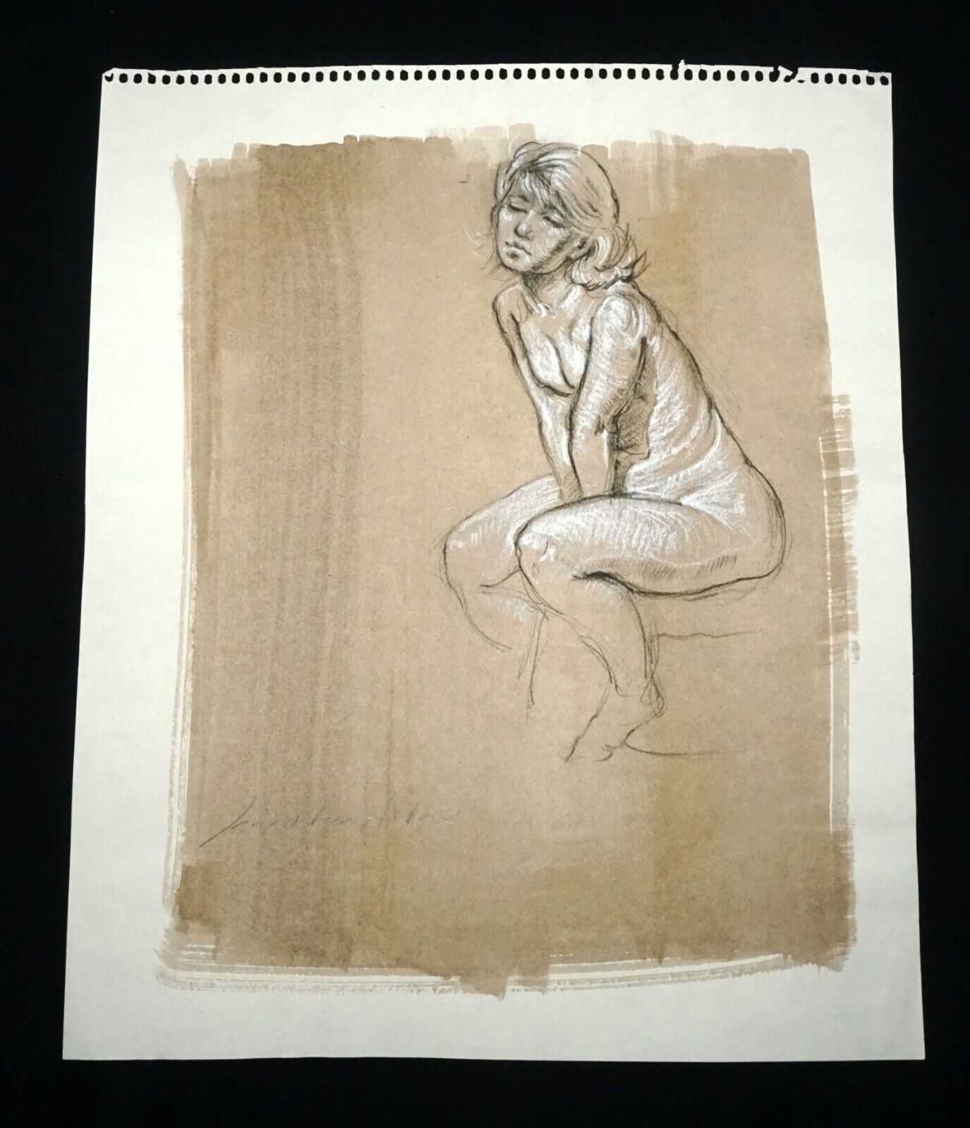 Hawaii Mixed Media Wash Painting Seated Female Nude Snowden Hodges (Sho)#122