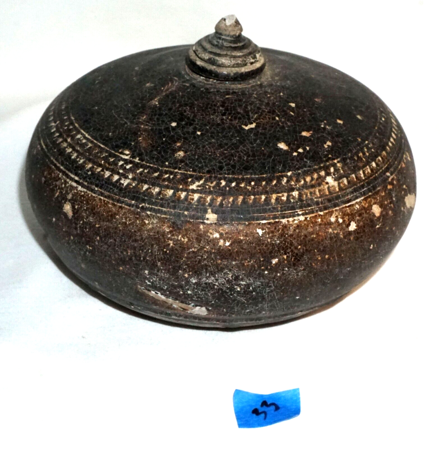 12C Antique Cambodian Khmer Brown Glaze Stoneware Covered Pot or Jar (JSt) 33